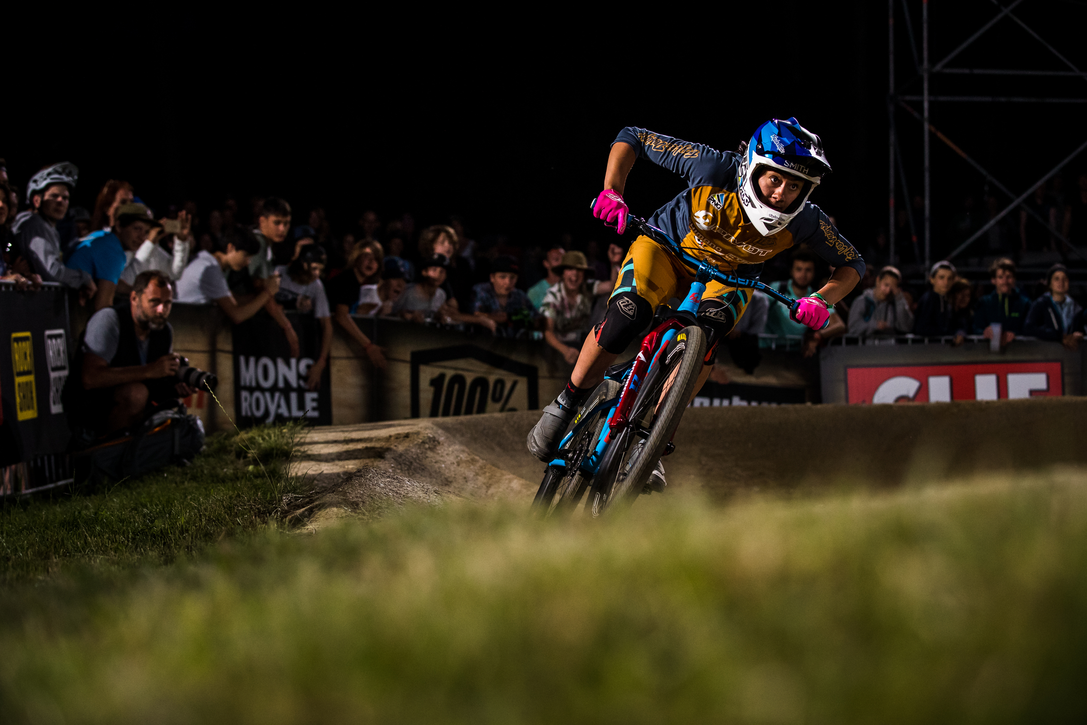 Kialani Hines looking quick on her way to victory in the pumptrack competition. Crankworx Innsbruck 2019.